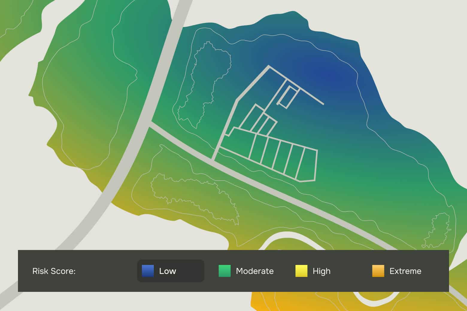 Hazard Data Risk Score Map with yellow and blue highlights
